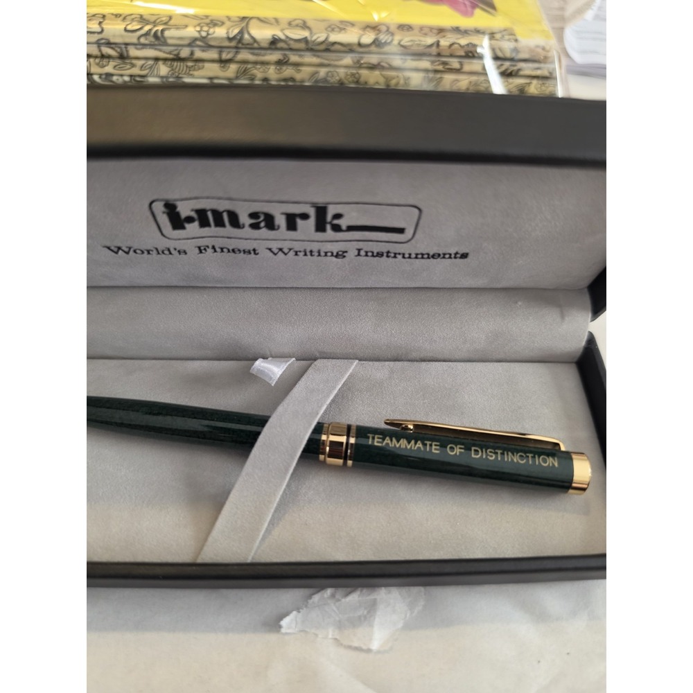 i-Mark Green Marbled Ballpoint Pen Gold Tone Trim Original Presentation Case - Picture 8 of 9